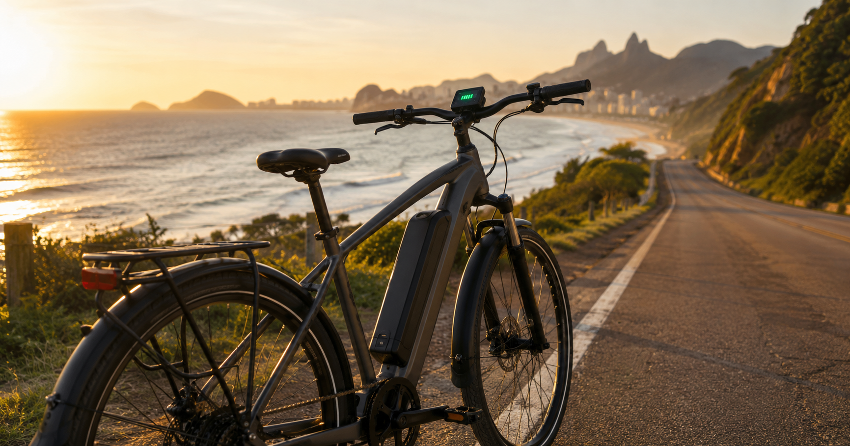 Bicicleta elétrica em estrada longa ilustrando autonomia no Brasil