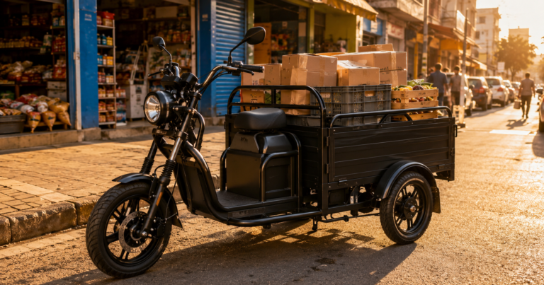 Triciclo elétrico de carga com caçamba para trabalho e delivery