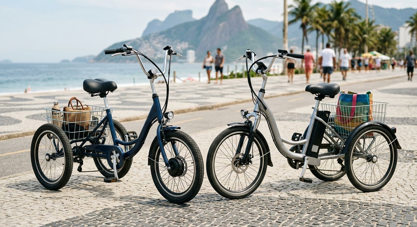 Triciclo elétrico ilustrando Triciclo Elétrico vs Bicicleta Elétrica