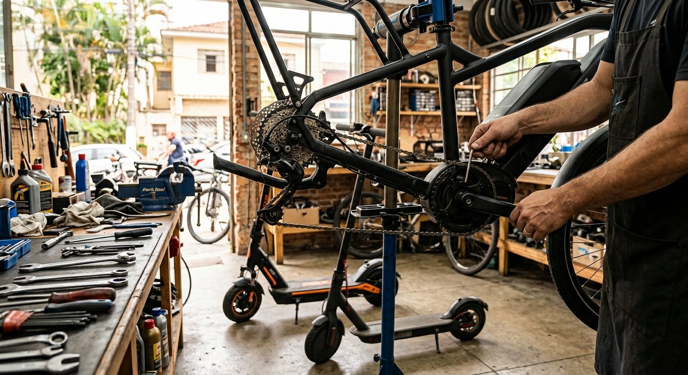 Veículo elétrico ilustrando Manutenção de Bicicleta Elétrica